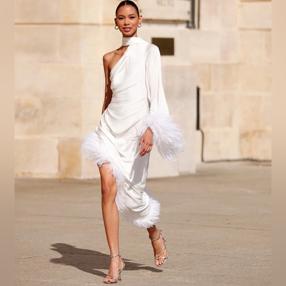 PatBo FEATHER TRIM OSCAR DRESS